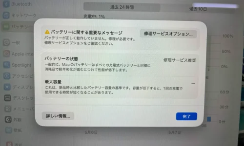 MacBook Air 13inch M2 2022 交換前のバッテリー状態